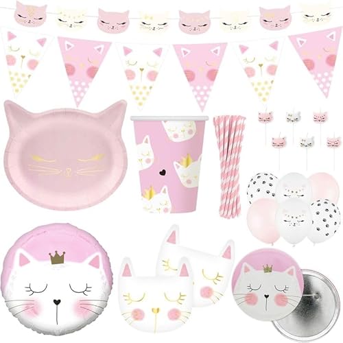 Playflip Katze XXL Partyset 81 TLG. Kindergeburtstag Party Deko Katzengeburtstag Dekoration von Playflip