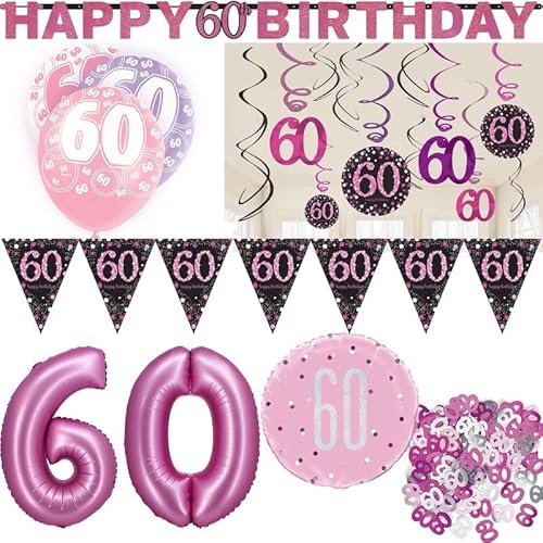 Playflip Partyset 60. Geburtstag Deko Geburtstagsdeko Deko pink rosa schwarz Frau Zahl von Playflip