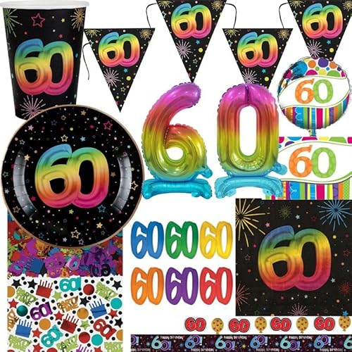Playflip XL Partyset 60. Geburtstag bunt Geburtstagsdeko Geburtstag Dekoration von Playflip