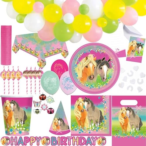Playflip XL Partyset Pferde zum Kindergeburtstag Deko Party Pretty Pony Geburtstagsdeko von Playflip