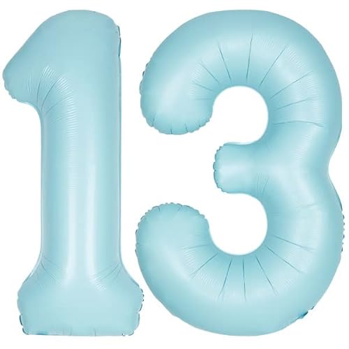 Playflip XXL Folienballon Zahl bunt Geburtstag Jubiläum Zahlenballon Riesenfolienballon Geburtstagsdeko, Farbe:Hellblau, Zahl:13 von Playflip