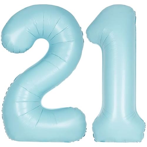 Playflip XXL Folienballon Zahl bunt Geburtstag Jubiläum Zahlenballon Riesenfolienballon Geburtstagsdeko, Farbe:Hellblau, Zahl:21 von Playflip