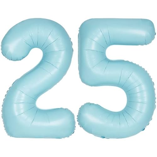 Playflip XXL Folienballon Zahl bunt Geburtstag Jubiläum Zahlenballon Riesenfolienballon Geburtstagsdeko, Farbe:Hellblau, Zahl:25 von Playflip