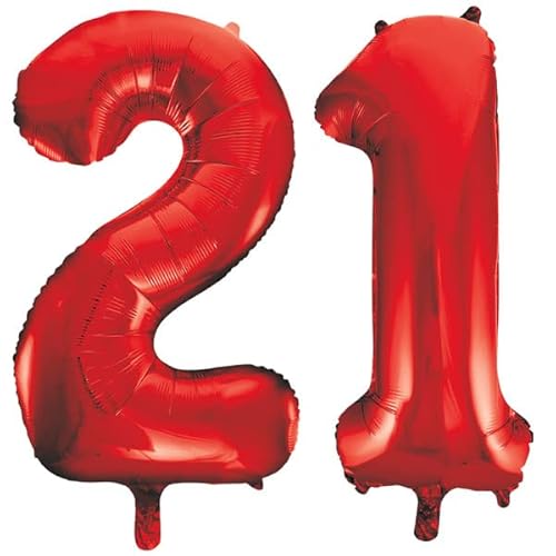 Playflip XXL Folienballon Zahl bunt Geburtstag Jubiläum Zahlenballon Riesenfolienballon Geburtstagsdeko, Farbe:Rot, Zahl:21 von Playflip