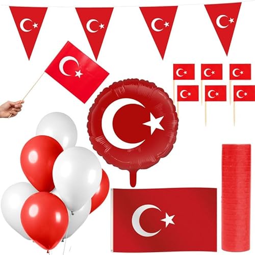 Türkei Party Deko Set 83 TLG. Partyset Partydeko rot weiß türkisch von Playflip
