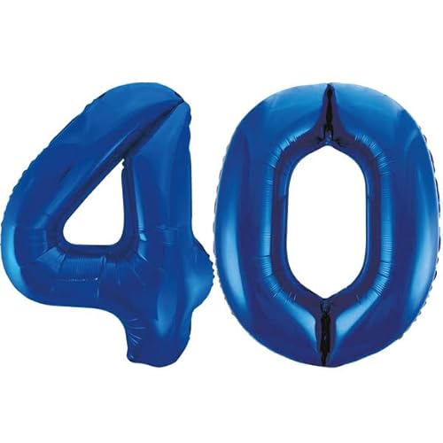 Playflip XXL Folienballon Zahl bunt Geburtstag Jubiläum Zahlenballon Riesenfolienballon Geburtstagsdeko, Farbe:Blau, Zahl:40 von Playflip