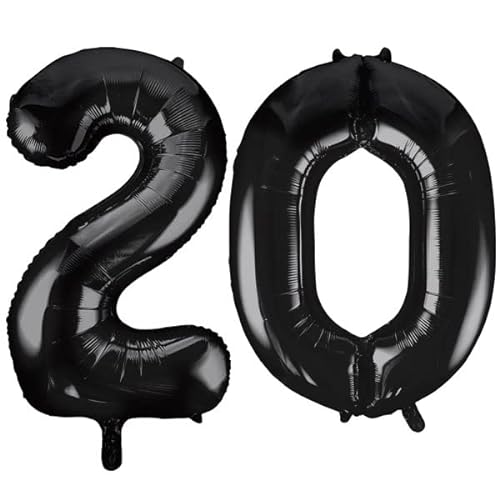 XXL Folienballon Zahl bunt Geburtstag Jubiläum Zahlenballon Riesenfolienballon Geburtstagsdeko, Farbe:Schwarz, Zahl:20 von Playflip