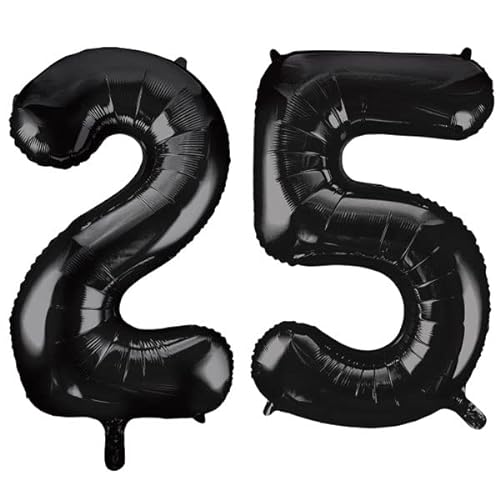 XXL Folienballon Zahl bunt Geburtstag Jubiläum Zahlenballon Riesenfolienballon Geburtstagsdeko, Farbe:Schwarz, Zahl:25 von Playflip