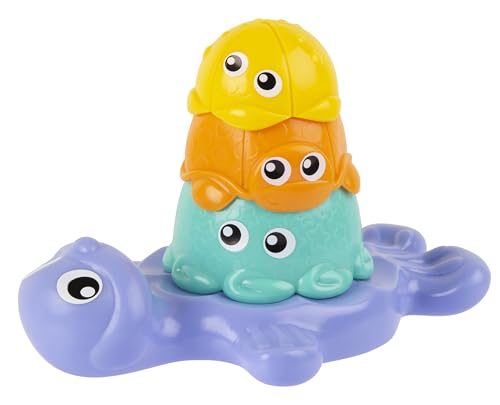 Playgro 123 Stack Me Seal, stapelbare Baby-Badebecher – sensorisches Spielzeug Meerestiere mit schwimmender Robbe – Motorik, Koordination, Umfüllen von Wasser von Playgro