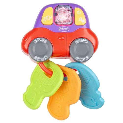 Playgro Beep and Play Keys, Baby-Rassel, interaktiver Schlüsselanhänger, musikalisches Erlebnis, Beißspielzeug, ab 6 Monaten von Playgro
