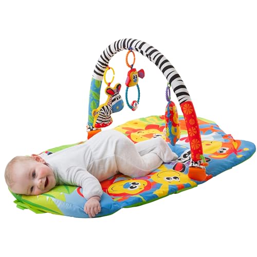 Playgro Krabbeldecke mit Spielbogen, Mit abnehmbarem Spielzeug, Ab 0 Monate, Safari Super Gym, Bunt, 40108 von Playgro