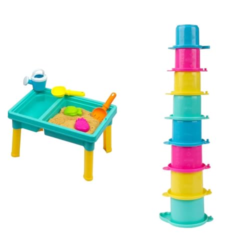 Playgro Sand Wassertisch Outdoor Kleinkind Aktivitätstisch Sandkasten Spielzeug Sensorischer Tisch Strandspieltisch 5-teiliges Zubehör Stapelbecher Krokodil von Playgro