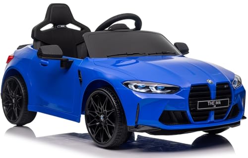 BMW M4, MPower- 90W, Eva Räder, Ledersitz, Kinderauto Kinderfahrzeug Kinder Elektroauto, 12V 10ah, Bluetooth, Fernbedienung 2.4G (Blau) von Playhouse