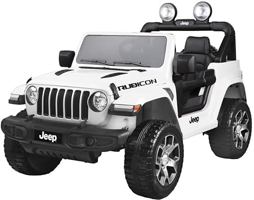 Playhouse Jeep Wrangler® Rubicon Off Road 4x4-180W, Lizenz, Ledersitz, 4 Stoßdämpfer, Eva Räder, 12V 10ah, Fernbedienung,Kinder Elektroauto, Kinderauto Kinderfahrzeug (Weiß) von Playhouse