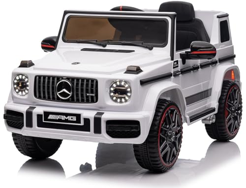 Playhouse Kinder Elektroauto Mercedes G63 AMG 4x4 180 Watt, Ledersitz, 4 Stoßdämpfer, Eva Räder, 12V 9ah, Fernbedienung, Kinderauto Kinderfahrzeug (Weiß) von Playhouse