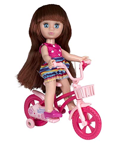 Playkidiz Mini Puppe Fahrradspielset: Pretend Play Brunet Mini-Puppe mit super langlebigem Fahrrad für Kinderpuppenhaus oder einfach Spaß von Playkidz