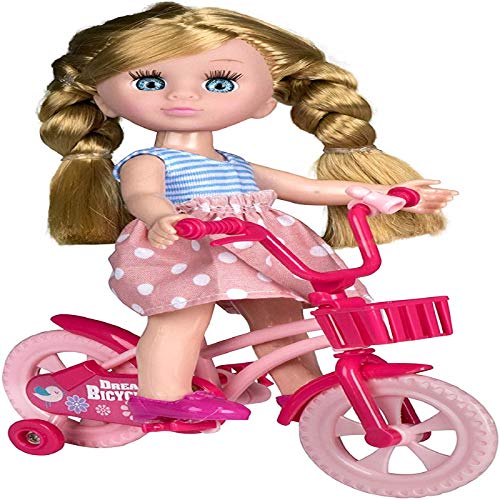 Playkidiz Mini-Puppe Fahrradspielset: Pretend Play Mini Blonde Puppe mit super langlebigem Fahrrad für Kinderpuppenhaus oder einfach Spaß von Playkidiz