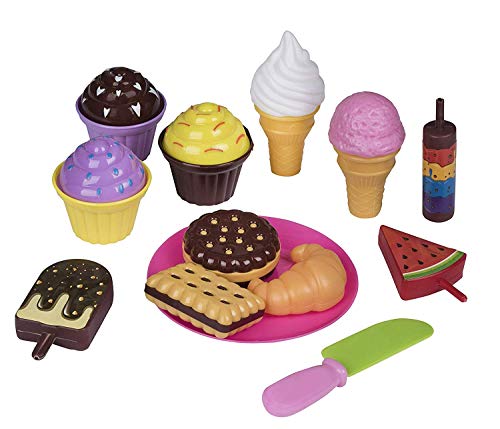 Playkidiz Pretend Gebäckfutter, Pretend Play Set Spielzeugnahrungsmittel, pädagogisches Fun-Gebäck für Kinderspielküche, Sortiment an gefälschten Keksen, Cupcakes, Eiscreme usw. von Playkidz