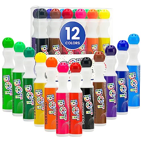 Playkidiz Waschbare Punktmarker für Kleinkinder, 12 Farben (40 ml), Farbmarker-Kunstset, ungiftige Bingo-Tupfer auf Wasserbasis für Kinder von Playkidiz