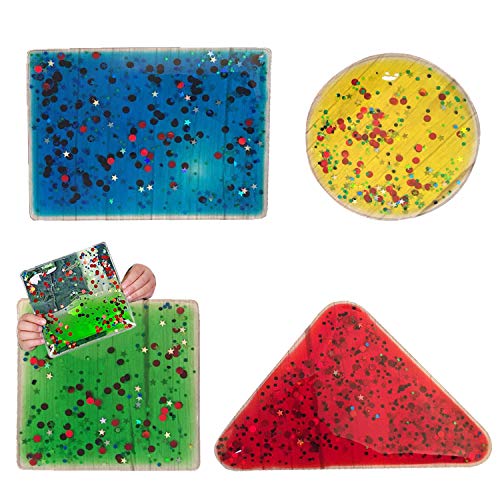 4 Stück sensorische Gelformen mit Glitzer und Flüssigkeit zum Schütteln und Liegen in der Hand von Playlearn