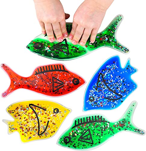 Gel Squidgy Sparkle sensorische Fischformen, taktiles Fidget-Spielzeug, 20 cm, 4 Stück von Playlearn