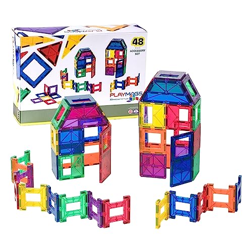 Playmags 48 Stück Set - mit stärkeren Magneten, STEM Spielzeug für Kinder, magnetische Fliesen und Building Blocks, Robuste, Super Durable mit Vivid Clear-Color-Fliesen von Playmags