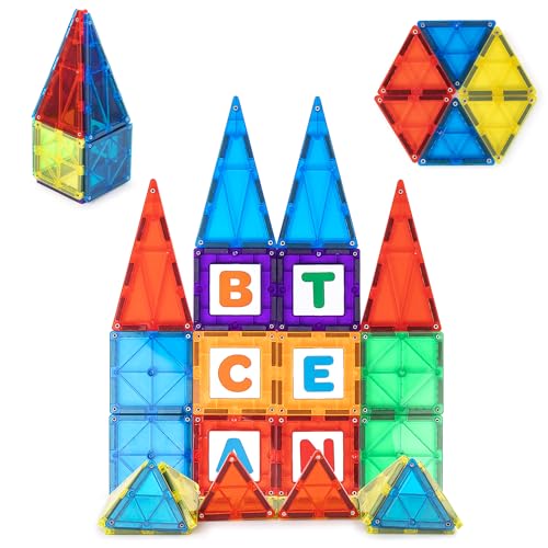 Playmags 3D Magnetische Blöcke für Kinder - Magnet Blöcke Lernen Formen, Farben & Alphabet STEM Magnetic Spielzeug entwickelt Motorik und Kreativität-Bunte (32 + 6-teiliges Set) von Playmags