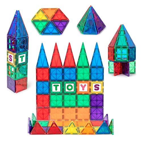 Playmags Magnetische Kinderbausteine, 60-teilige magnetische Bausteine mit 6 ABC-Click-Ins - STEM-Entwicklungsbauspielzeug - Kinder Magnetbausteine für Kleinkinder von Playmags