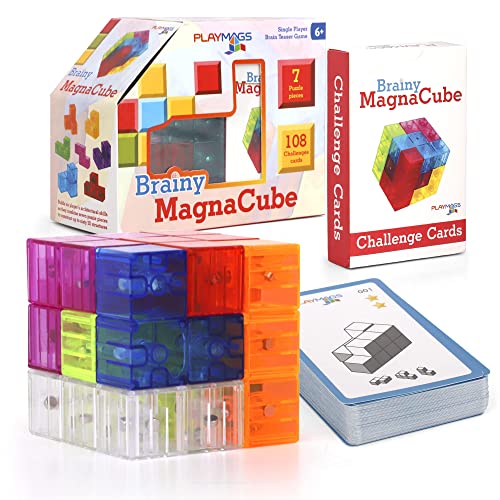 Playmags Brainy Cube mit Brainy Cube Challenge Cards, Bausteine ​​für kreatives offenes Spiel, pädagogisches Spielzeug für Kinder im Alter von 3 Jahren + von Playmags