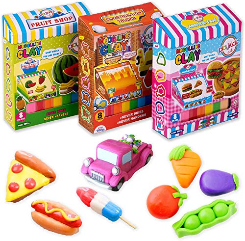 Playmags Playkidiz 3er-Pack Polymer Clay Modelling Crafts-Kit für Kinder, Super Light-ungiftige Knete, STEM Educational DIY Molding Set - Make Model und Kunst Sein Perfekt für Kinder, Mess-Free Fun von Playkidiz