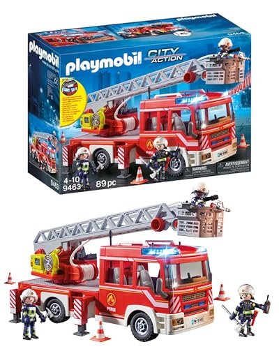 PLAYMOBIL City Action 9463 Feuerwehr-Leiterfahrzeug mit Licht und Sound, Ab 5 Jahren von PLAYMOBIL