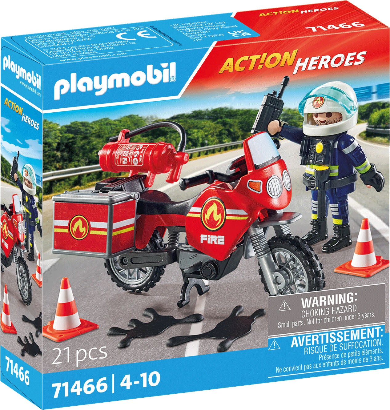 Playmobil 71466 Action Heroes Baukasten Feuerwehrmotorrad am Unfallort von Playmobil