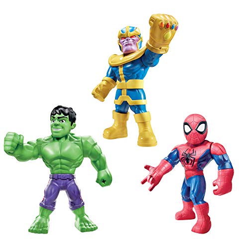 Playskool Heroes Marvel Super Hero Adventures Mega Mighties 25 cm Figur 3er Pack, Thanos, Spiderman, Hulk Spielzeug ab 3 Jahren E77725L1 von Super Hero Adventures