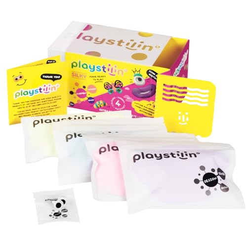Playstilin Silky - extra seidige Spielknete, supergeschmeidige, vegane Kinderknete, kreatives Plastilin Knetset mit Zubehör und Werkzeug in der Box, Modelliermasse lufttrocknend Playstilin Silky - extra seidige Spielknete, supergeschmeidige, vegane Kinderknete, kreatives Plastilin Knetset mit Zubehör und Werkzeug in der Box, Modelliermasse lufttrocknend von Playstilin