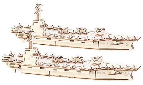 Playtastic 3D-Puzzles Holz Kinder: 2er-Set 3D-Bausätze Flugzeugträger aus Holz, 117-teilig (Holz Steckpuzzle 3D, Holz-Modellbausätze) von Playtastic