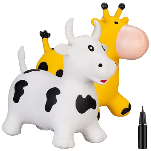 Playtastic Kinderhopper: 2er-Set aufblasbare Hüpftiere Kuh & Giraffe,für Kinder ab 3 Jahren (Springtiere, Gummihüpfer) von Playtastic