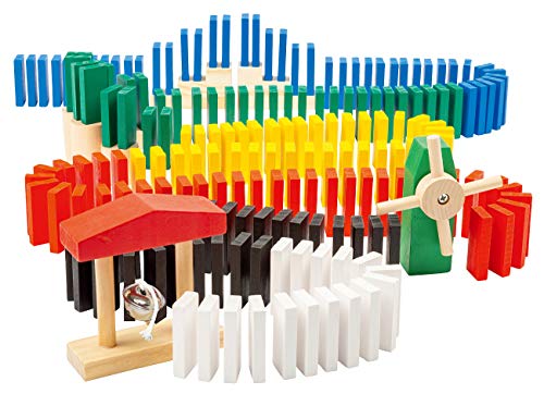Playtastic Dominosteine: Domino-Set mit 480 farbigen Holzsteinen und 11 Streckenbau-Elementen (Dominosteine, Spielzeug, Domino Steine Set, Geduldspiele) von Playtastic