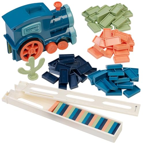 Playtastic Dominozug: Domino-Zug Spielzeug-Set mit 80 farbigen Domino-Steinen, Licht und Ton (Dominoset, Domino-Eisenbahn) von Playtastic
