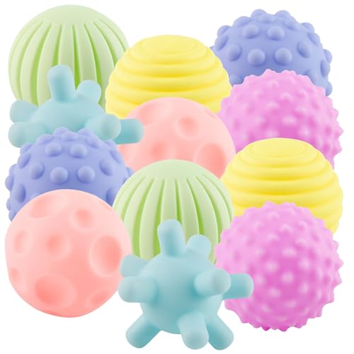 Playtastic Indoor-Spielzeug: 12er-Set Sensorik-Bälle für Babys, Verschiedene Texturen, BPA-frei (pädagogisches Spielzeug für Babys, Ballspielzeuge) von Playtastic
