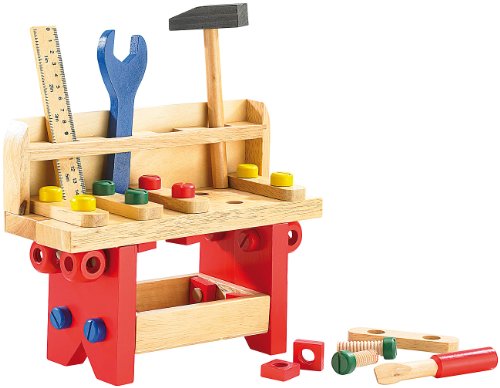 Playtastic Kinder Werkbank: Lustige Holzwerkbank für kleine Handwerker, 51-teilig (Kinder Holzwerkbank, Baby-Spielzeug, Spielsachen) von Playtastic