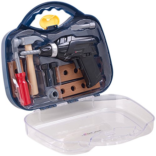 Playtastic Kinder Werkzeug: Kinder-Werkzeugkoffer, 11-teilig mit Batterie-Bohrmaschine & Zubehör (Kinderwerkzeugkoffer, Spiel-Werkzeugkoffer, Schraubendreher) von Playtastic