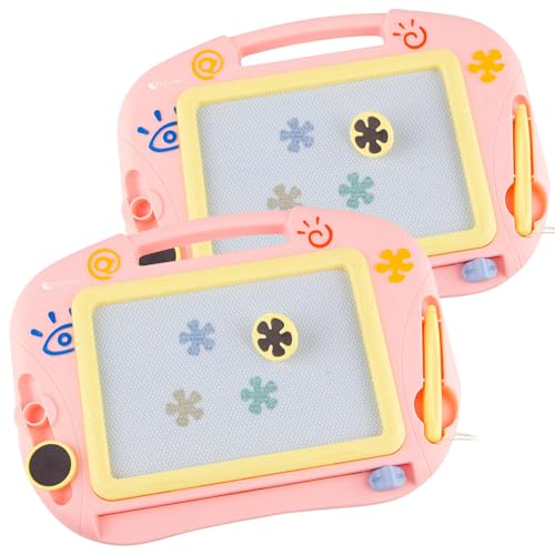 Playtastic Kinder-Schreibtafeln: 2er-Set Kinder-Magnet-Maltafel mit Magnetstift und 2 Stempeln, rosa (Maltafel Zaubertafel, Zaubertafel Spielzeug) von Playtastic