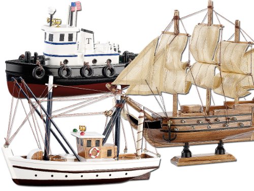 Playtastic Modellbau Schiffe Holz: 3er-Set Schiff-Bausätze Fischkutter, Flaggschiff & Schlepper, aus Holz (Holzmodelle zum Zusammenstecken, Modellbau für Erwachsene, Geschenkideen) von Playtastic