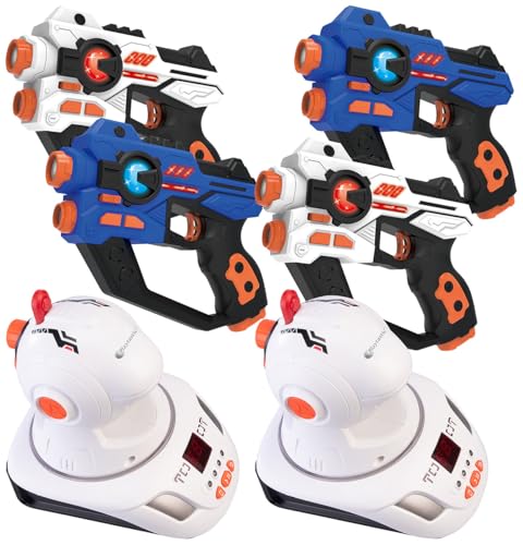 Playtastic Spielzeug-Waffen: Lasertag-Set mit 4 Pistolen & 2 Ziel-Projektoren, Licht- & Ton-Effekte (Lasertag für Kinder mit Projektion, Lasertag Ausrüstungen für Zuhause, Geburtstag) von Playtastic