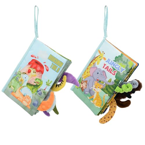 Playtastic Stoffbücher Baby: 2er-Set 3D-Stoffbücher Dinosaurier&Dschungelfür Babys(0 bis 6 Monate) (Tastspielzeuge, Babybücher aus Stoff) von Playtastic