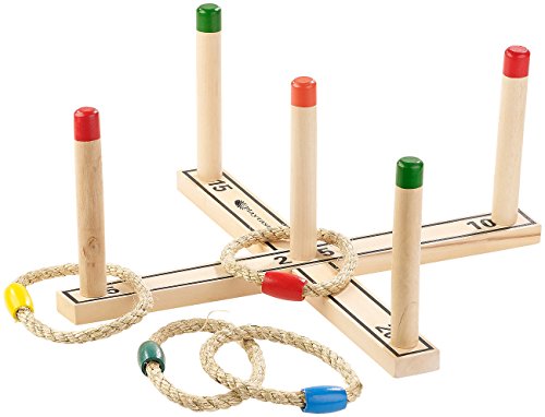Playtastic Wurfspiel Holz: Outdoor-Ringwurfspiel aus Holz mit 4 Wurfringen, 37 cm (Ringwurfspiel für Senioren, Wurfspiele für Senioren, Spielzeug) von Playtastic