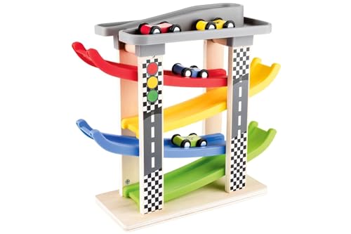 Playtive Rennturm Motorik Holzspielzeug Kinder Spielzeug Auto Turm Rennwagen von Playtive