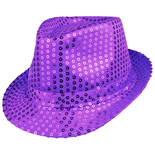 Paillettenhut Partyhut Trilby Hut Blink Fedora Bogart Glitzerhut Glitter Pailettenhut Pailletten Hut Disco-Hut (Dunkel Lila) von Plitsch Platsch