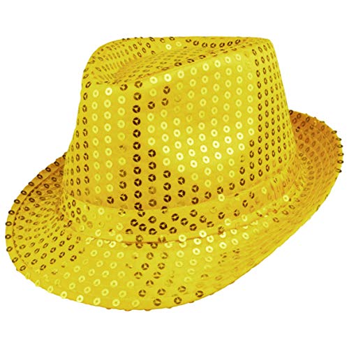 Paillettenhut Partyhut Trilby Hut Blink Fedora Bogart Glitzerhut Glitter Pailettenhut Pailletten Hut Disco-Hut (Gold) von Plitsch Platsch