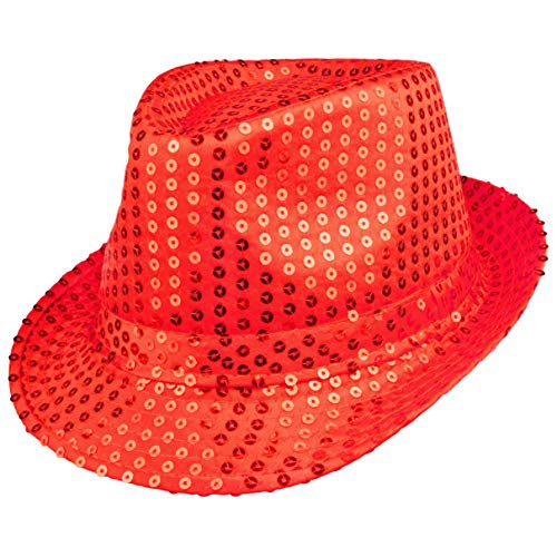 Paillettenhut Partyhut Trilby Hut Blink Fedora Bogart Glitzerhut Glitter Pailettenhut Pailletten Hut Disco-Hut (Rot) von Plitsch Platsch